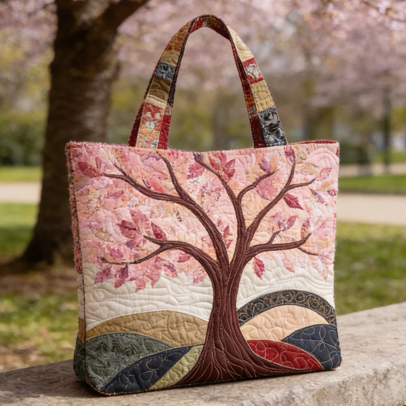 Cherry Blossom Tree Quilted Tote Bag QHGW1369