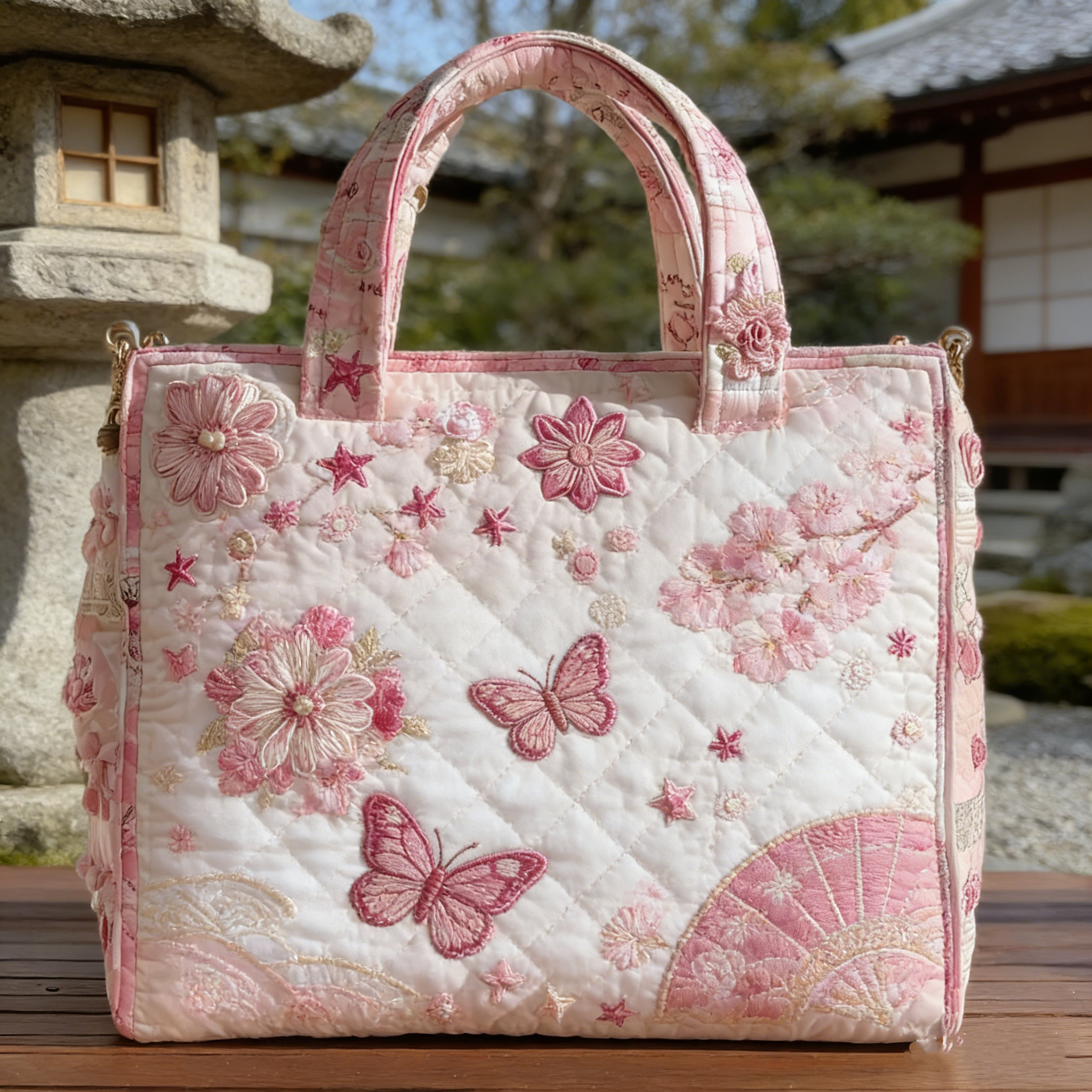 Cherry Blossom & Butterfly Quilted Tote Bag YS50700