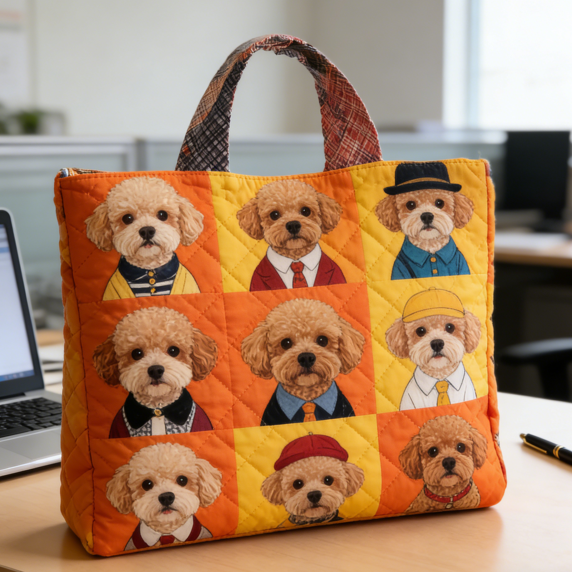 Dressed-Up Poodle Quilted Tote Bag