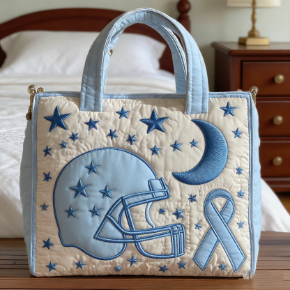 Football Helmet & Light Blue Ribbon Quilted Tote Bag DH50800