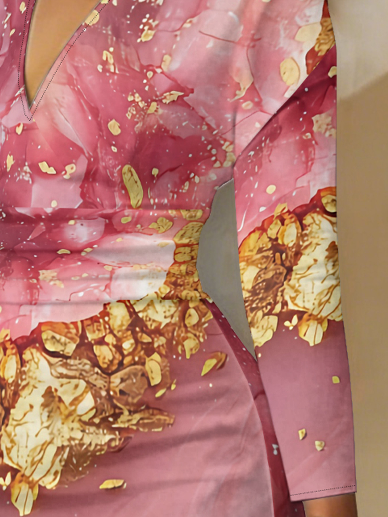 Pink & Gold Marble V-Neck Bodycon Midi Dress