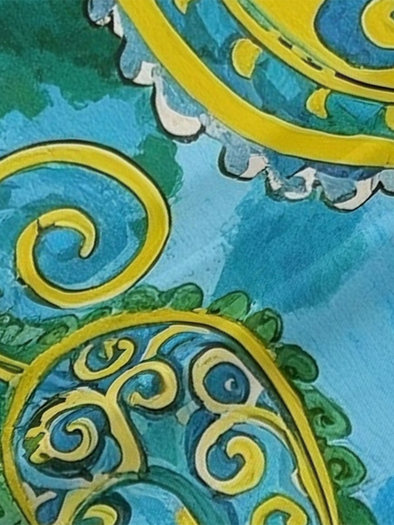 Teal & Yellow Paisley V-Neck Bodycon Midi Dress