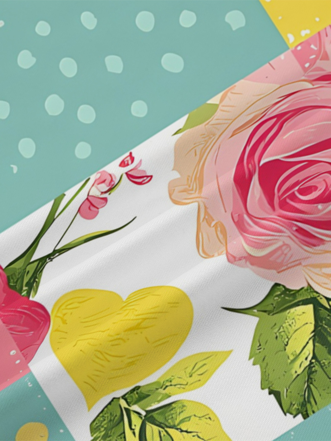 Pastel Patchwork Rose V-Neck Bodycon Midi Dress