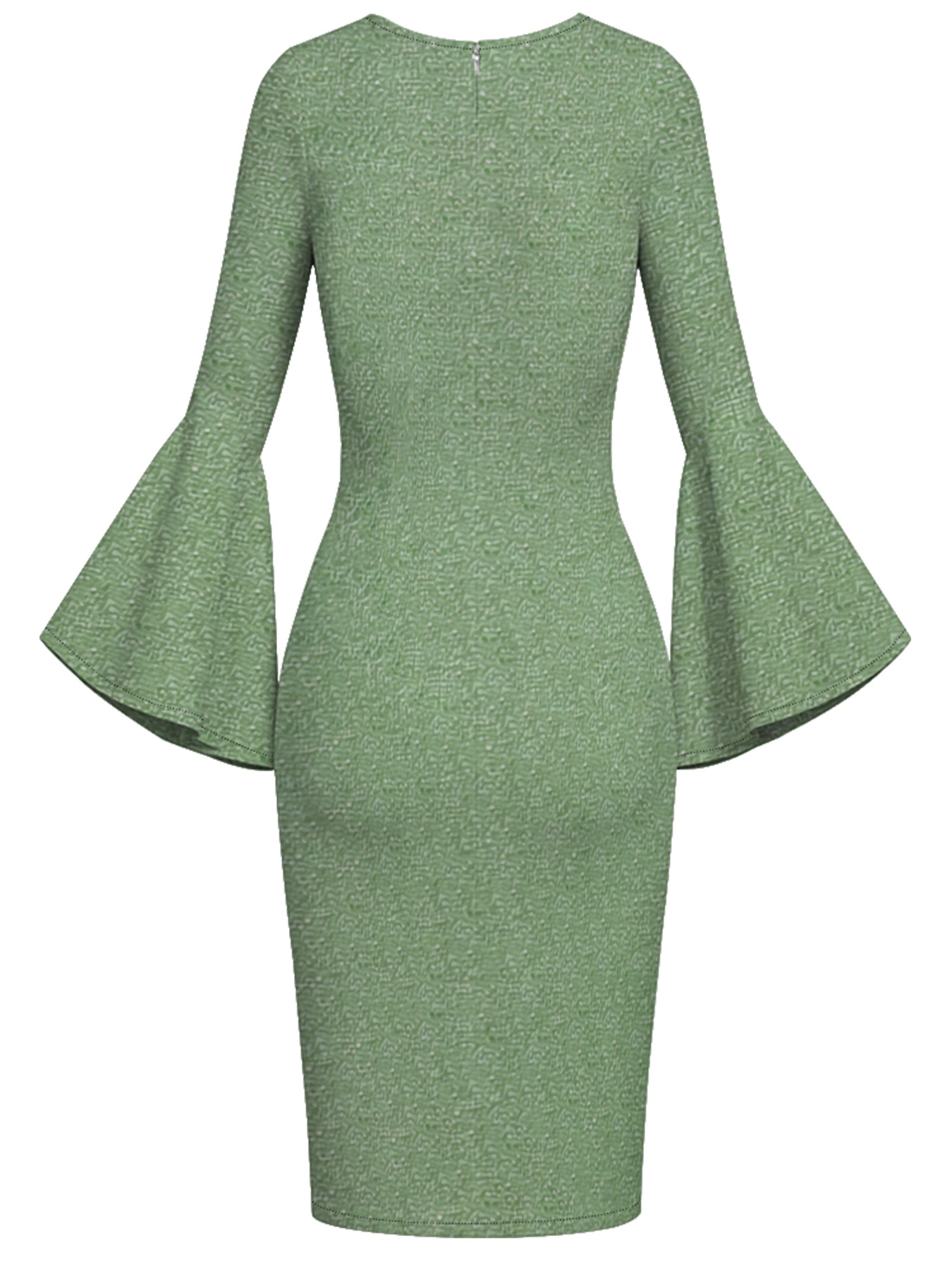 Sage Green Textured Flare Sleeve Bodycon Midi Dress