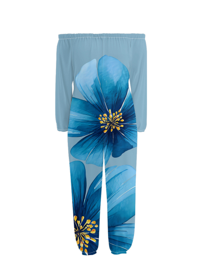 Ocean Blue Floral Off-Shoulder Jumpsuit