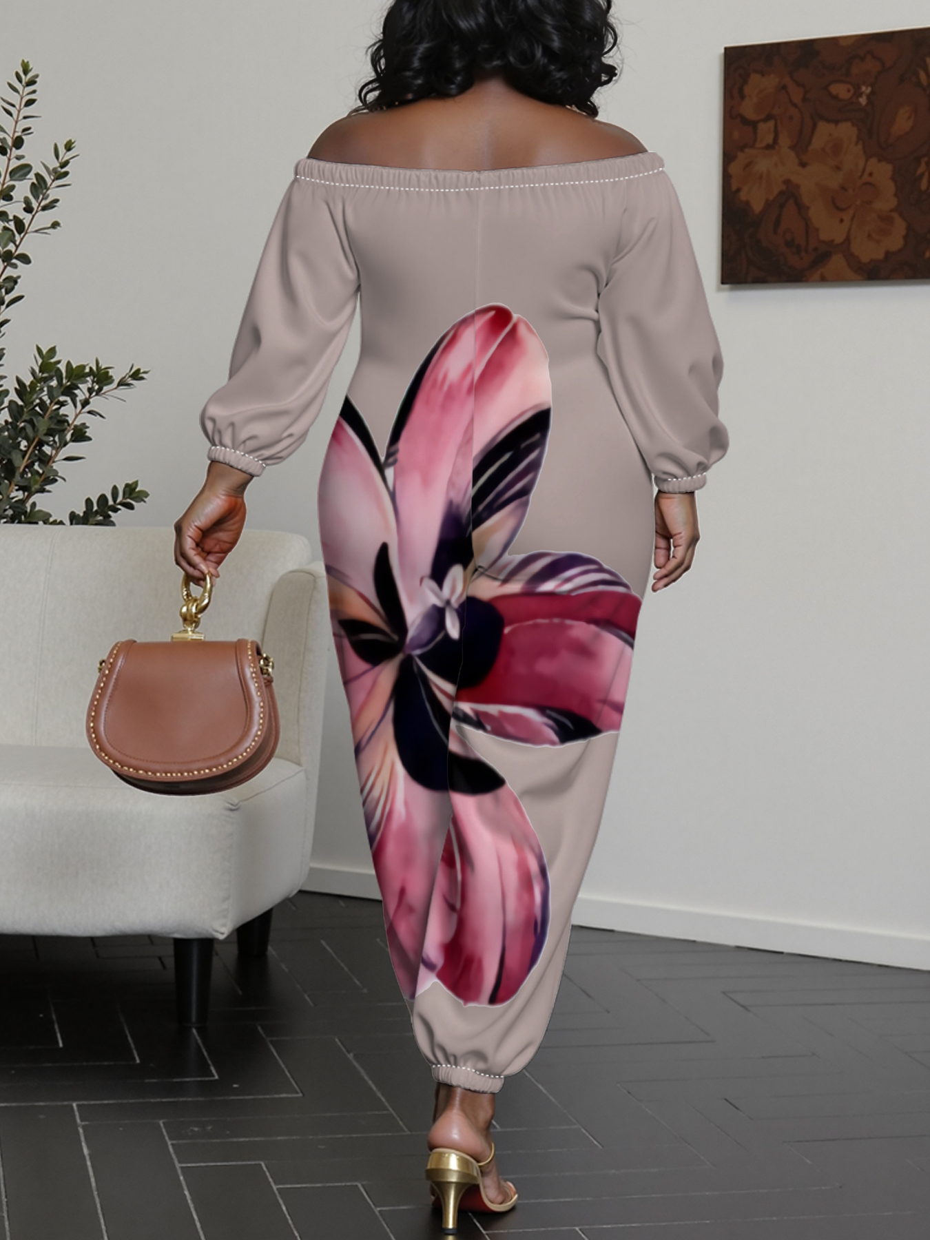 Blush Abstract Floral Off-Shoulder Jumpsuit