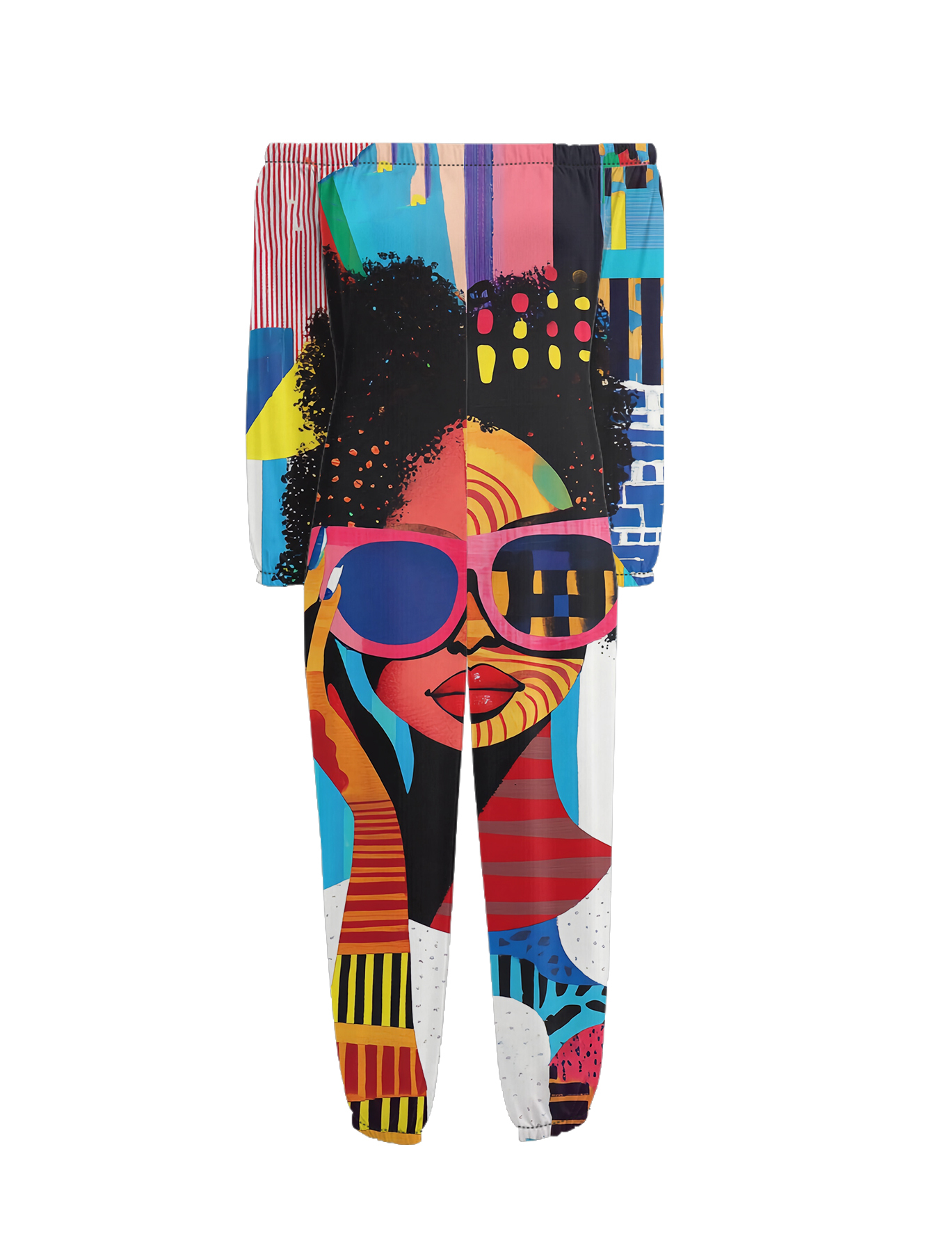 Afro Pop Art Off-Shoulder Jumpsuit