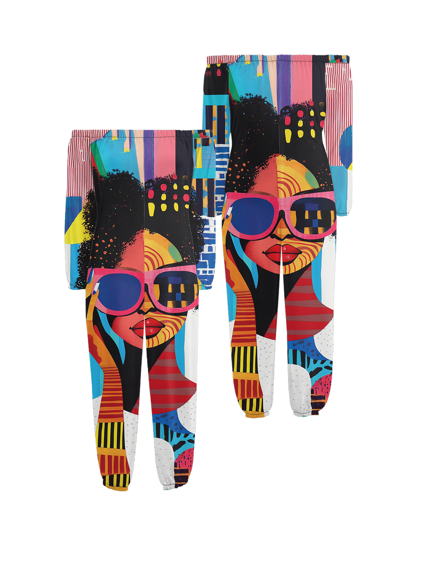 Afro Pop Art Off-Shoulder Jumpsuit
