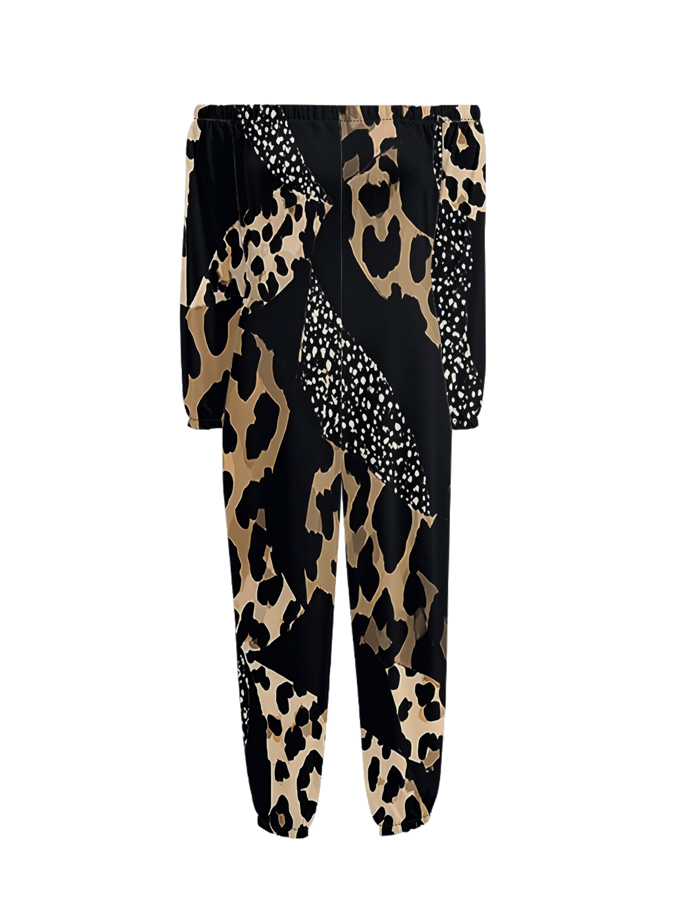 Leopard & Dalmatian Print Off-Shoulder Jumpsuit