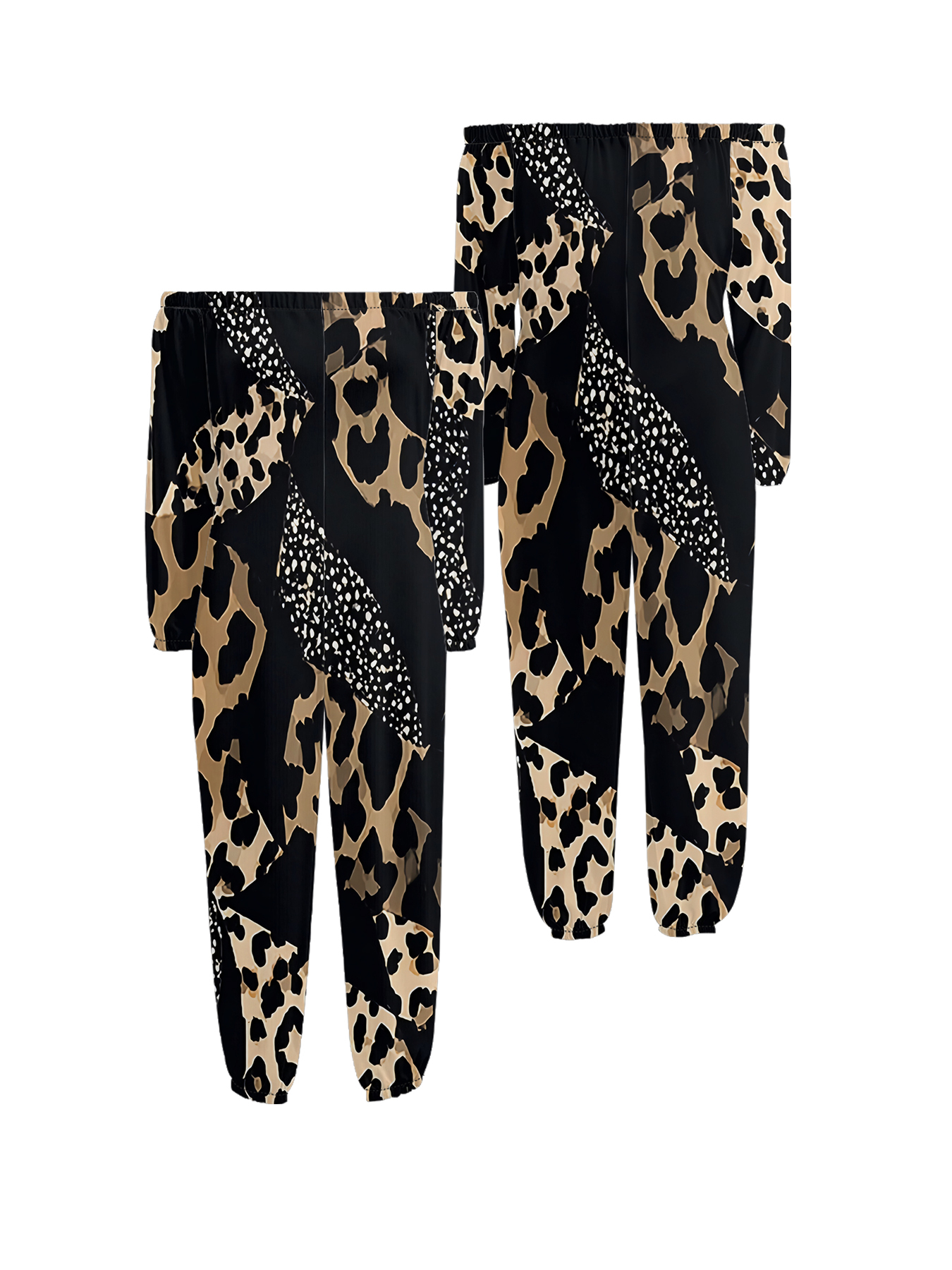 Leopard & Dalmatian Print Off-Shoulder Jumpsuit