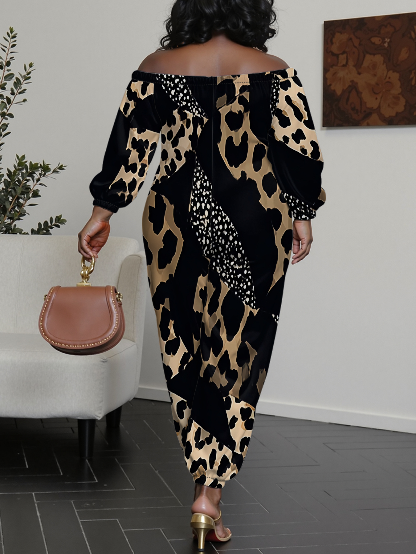 Leopard & Dalmatian Print Off-Shoulder Jumpsuit