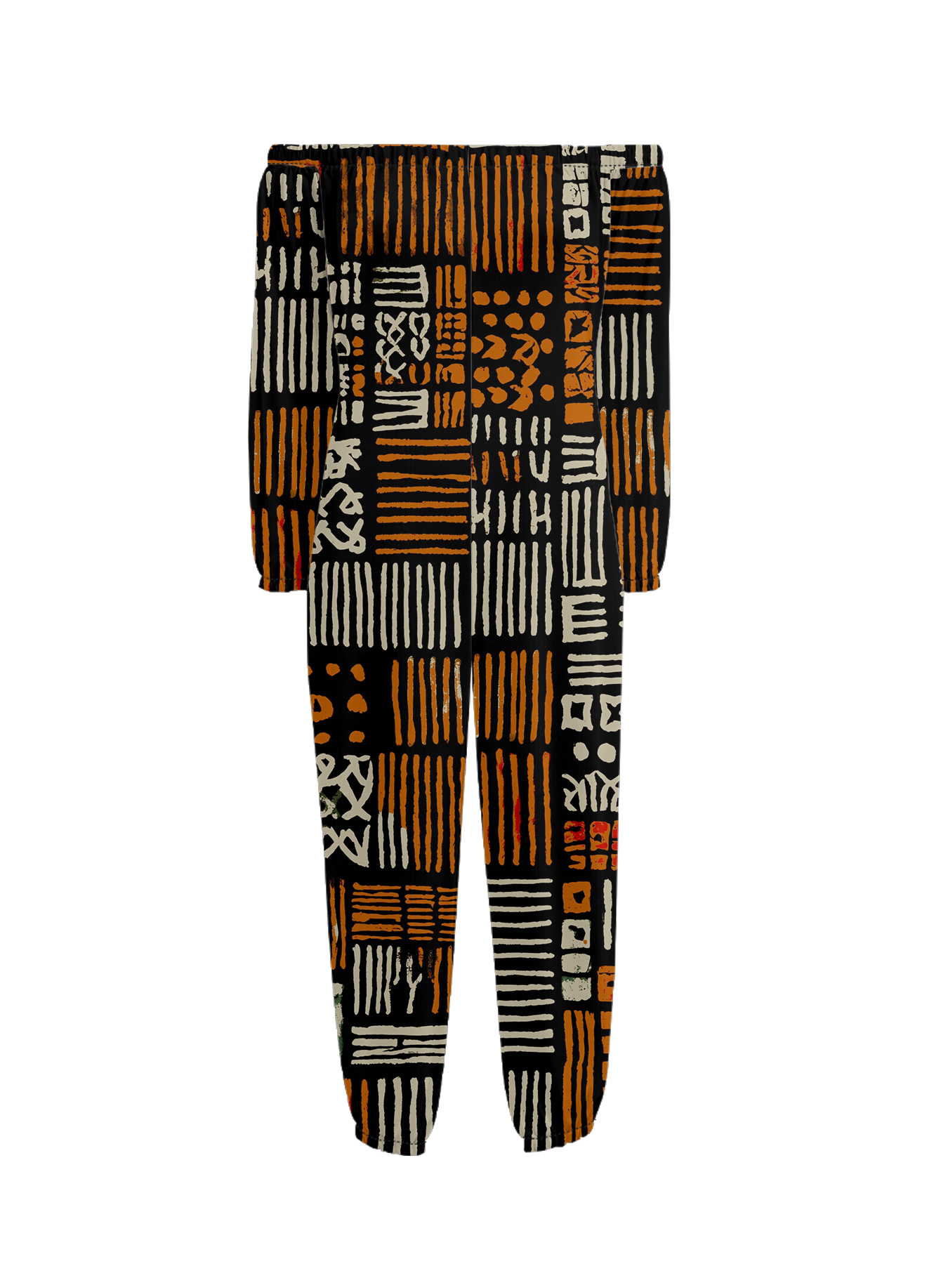 African Mudcloth Print Off-Shoulder Jumpsuit