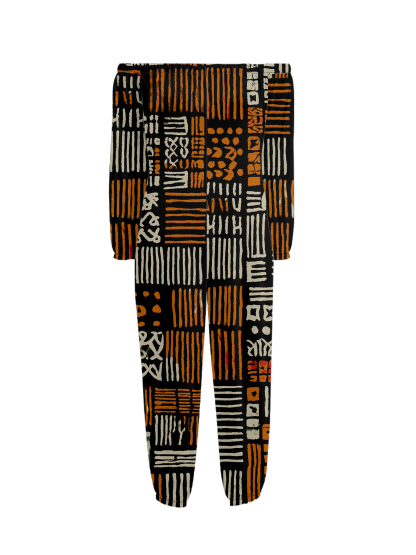 African Mudcloth Print Off-Shoulder Jumpsuit