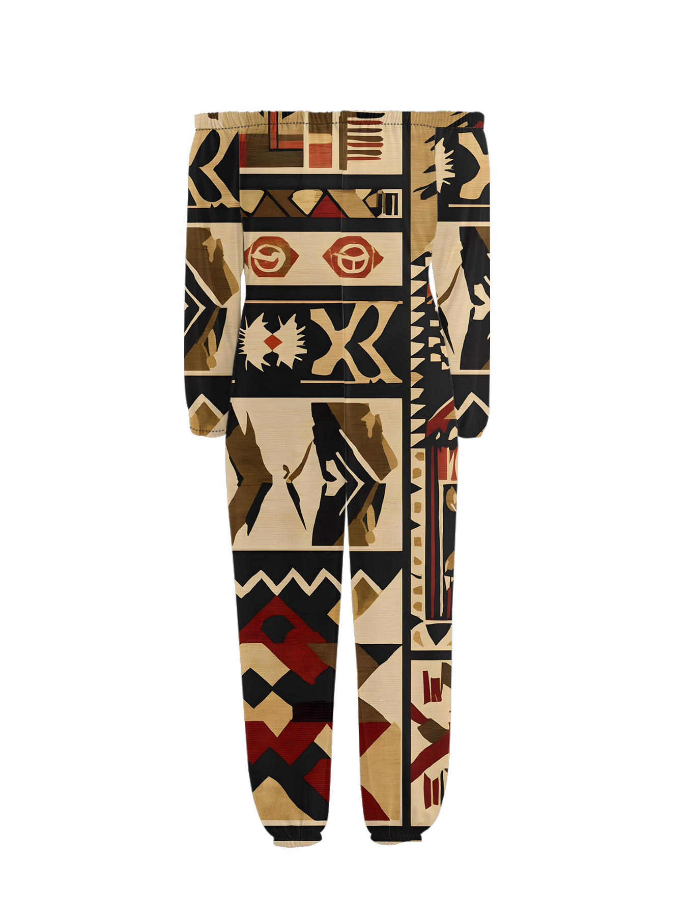 African Bogolan Print Off-Shoulder Jumpsuit