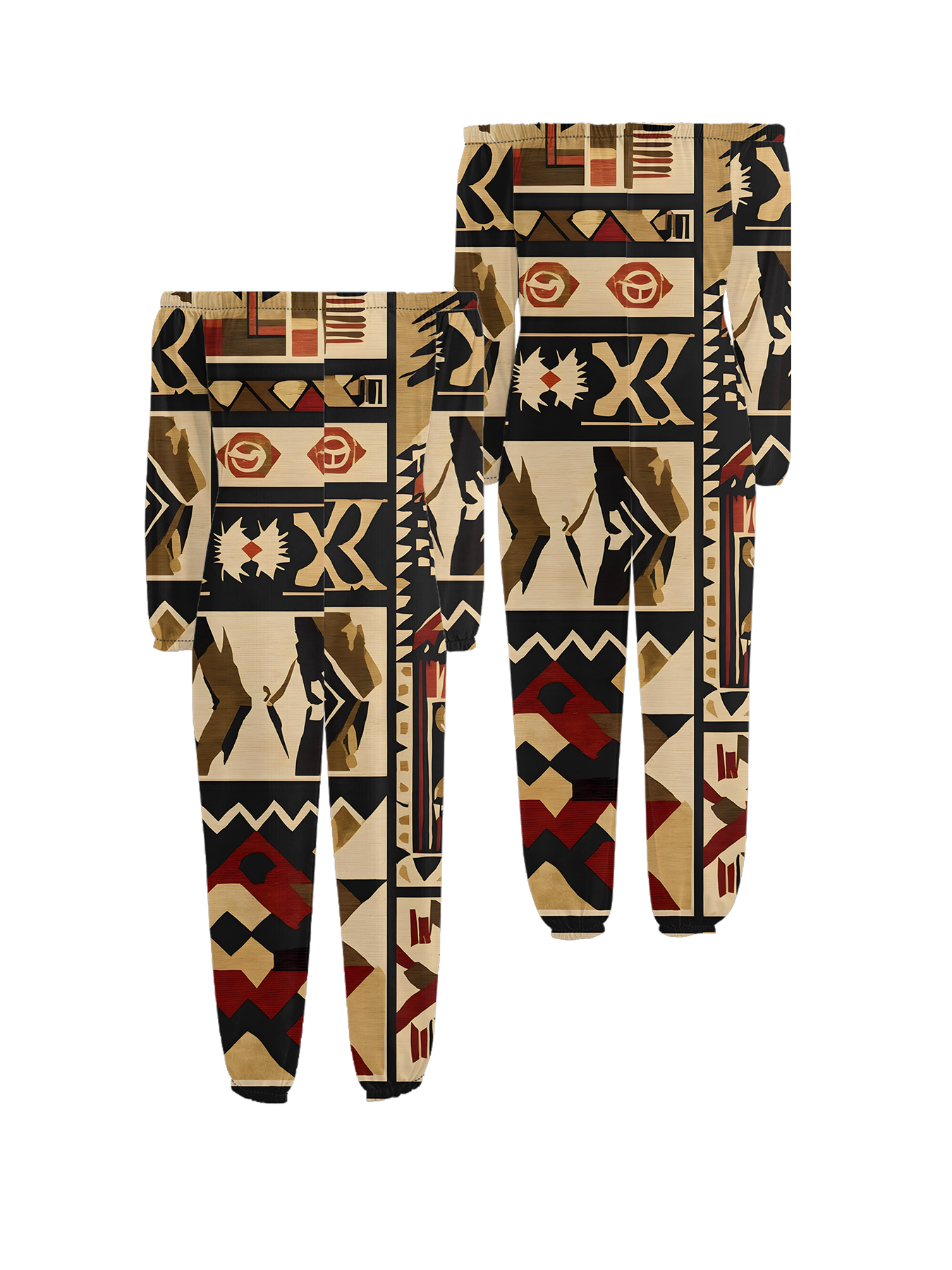 African Bogolan Print Off-Shoulder Jumpsuit