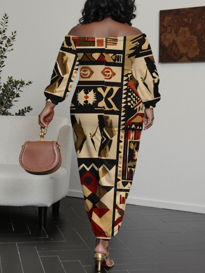 African Bogolan Print Off-Shoulder Jumpsuit