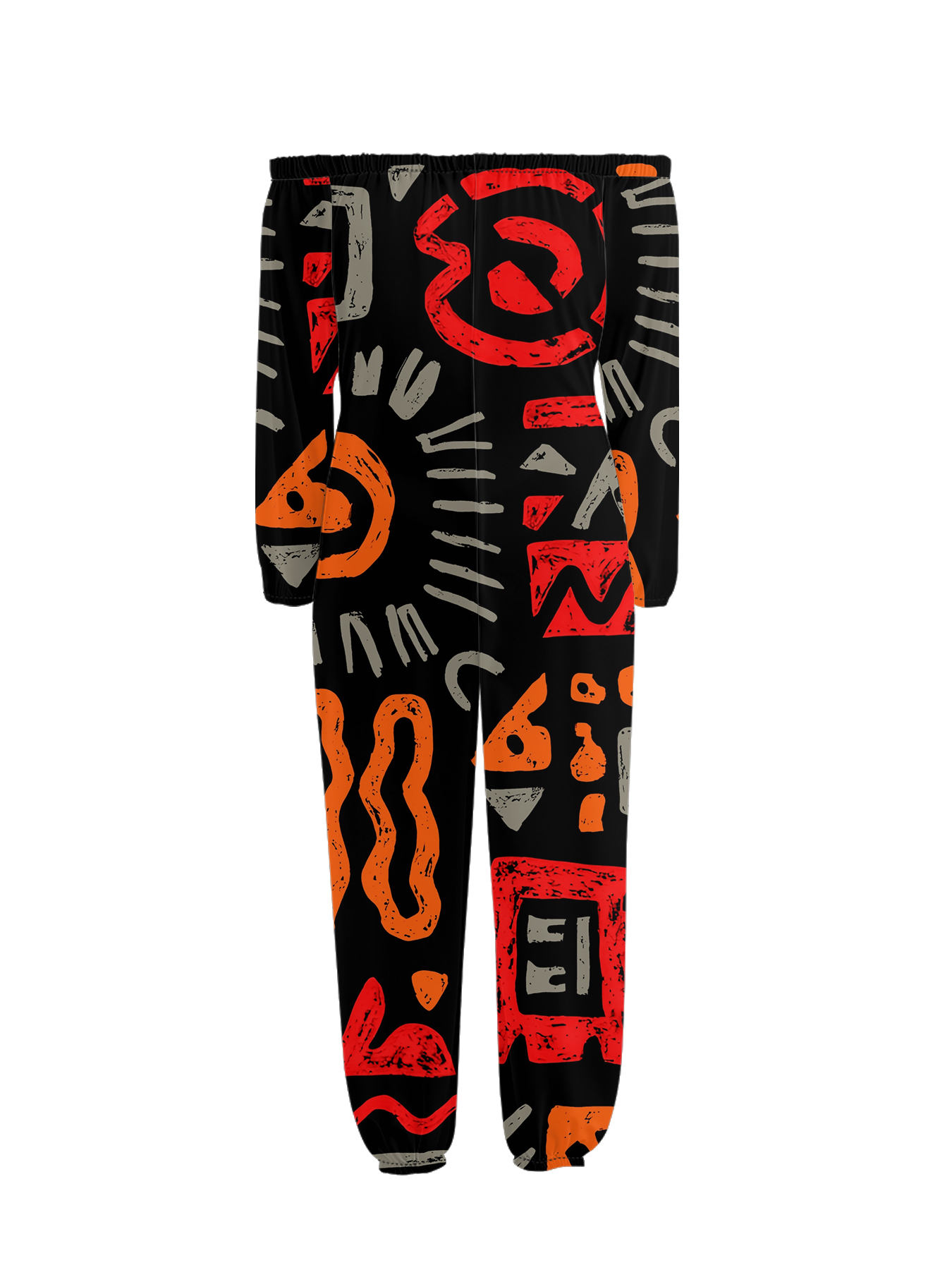 African Tribal Symbol Print Off-Shoulder Jumpsuit