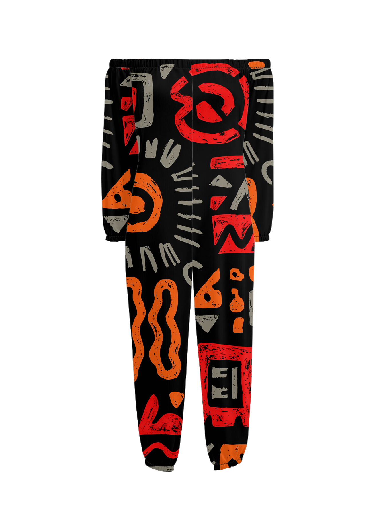 African Tribal Symbol Print Off-Shoulder Jumpsuit