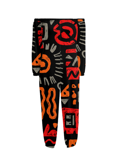 African Tribal Symbol Print Off-Shoulder Jumpsuit