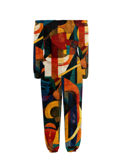 Cubist Abstract Art Off-Shoulder Jumpsuit