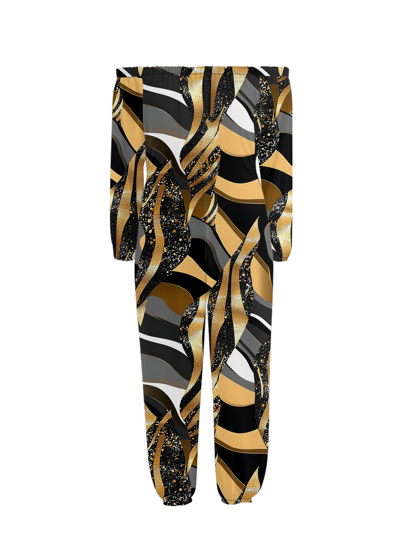 Glitter Gold Swirl Off-Shoulder Jumpsuit