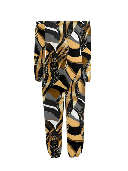 Glitter Gold Swirl Off-Shoulder Jumpsuit