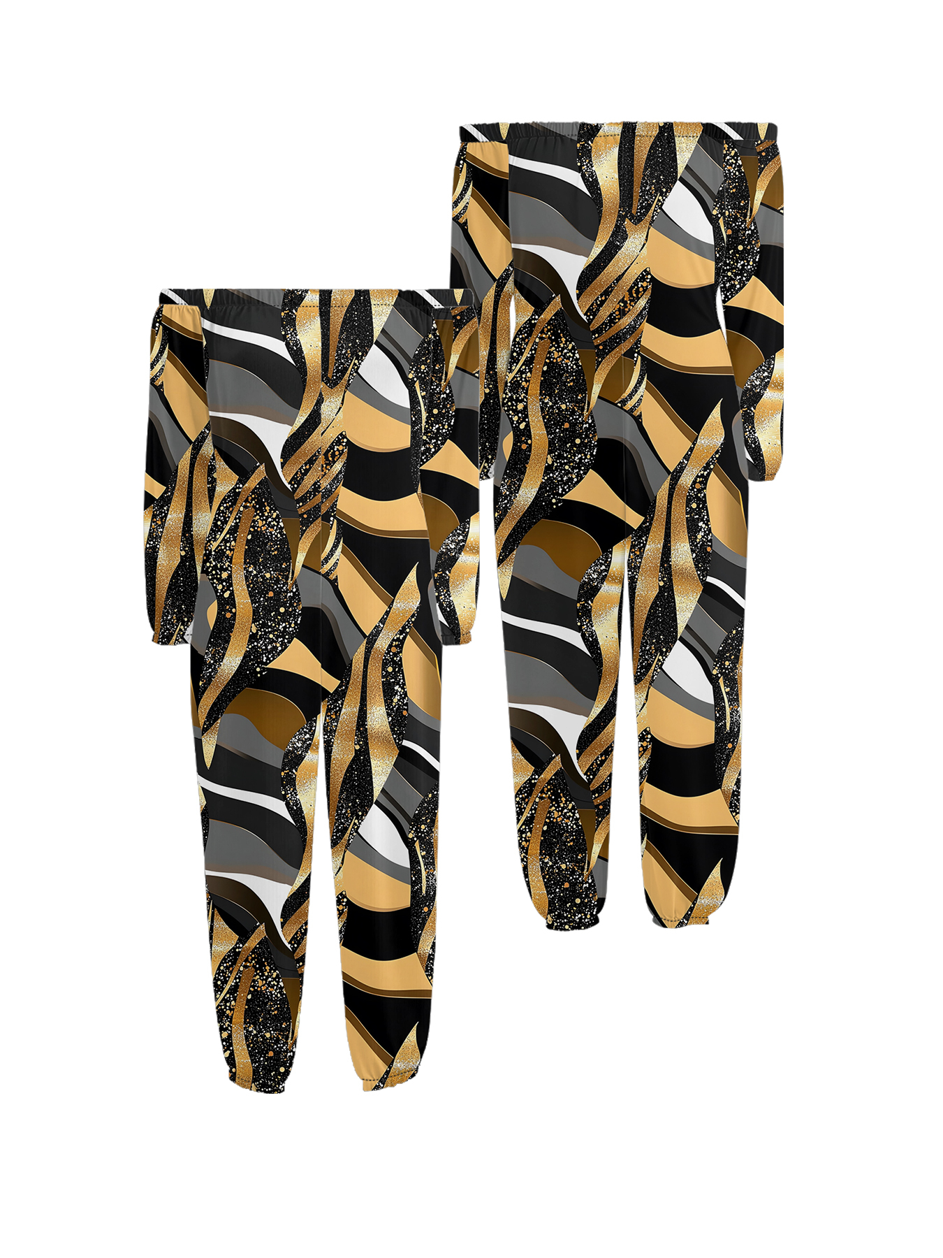 Glitter Gold Swirl Off-Shoulder Jumpsuit