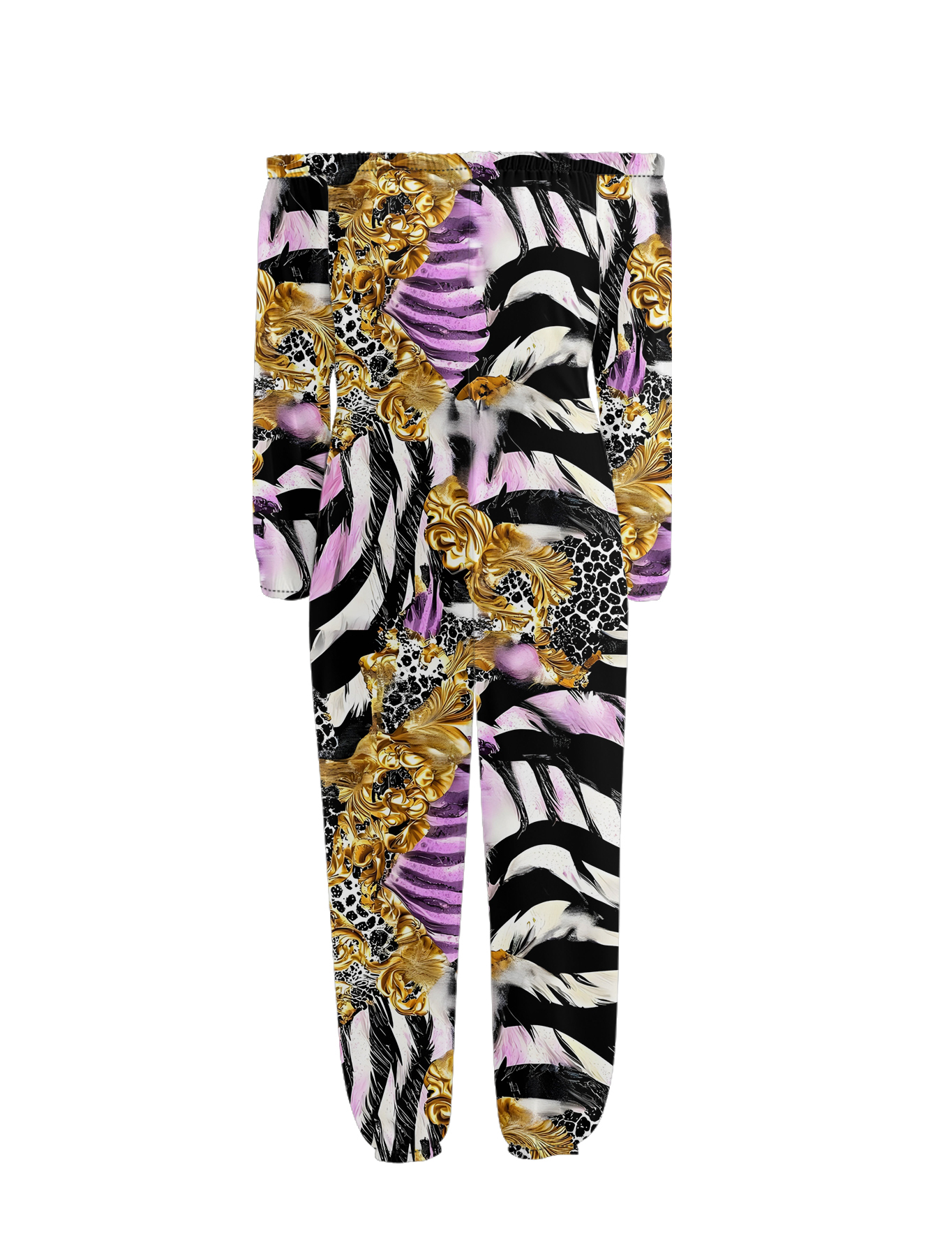 Luxury Baroque Animal Print Off-Shoulder Jumpsuit