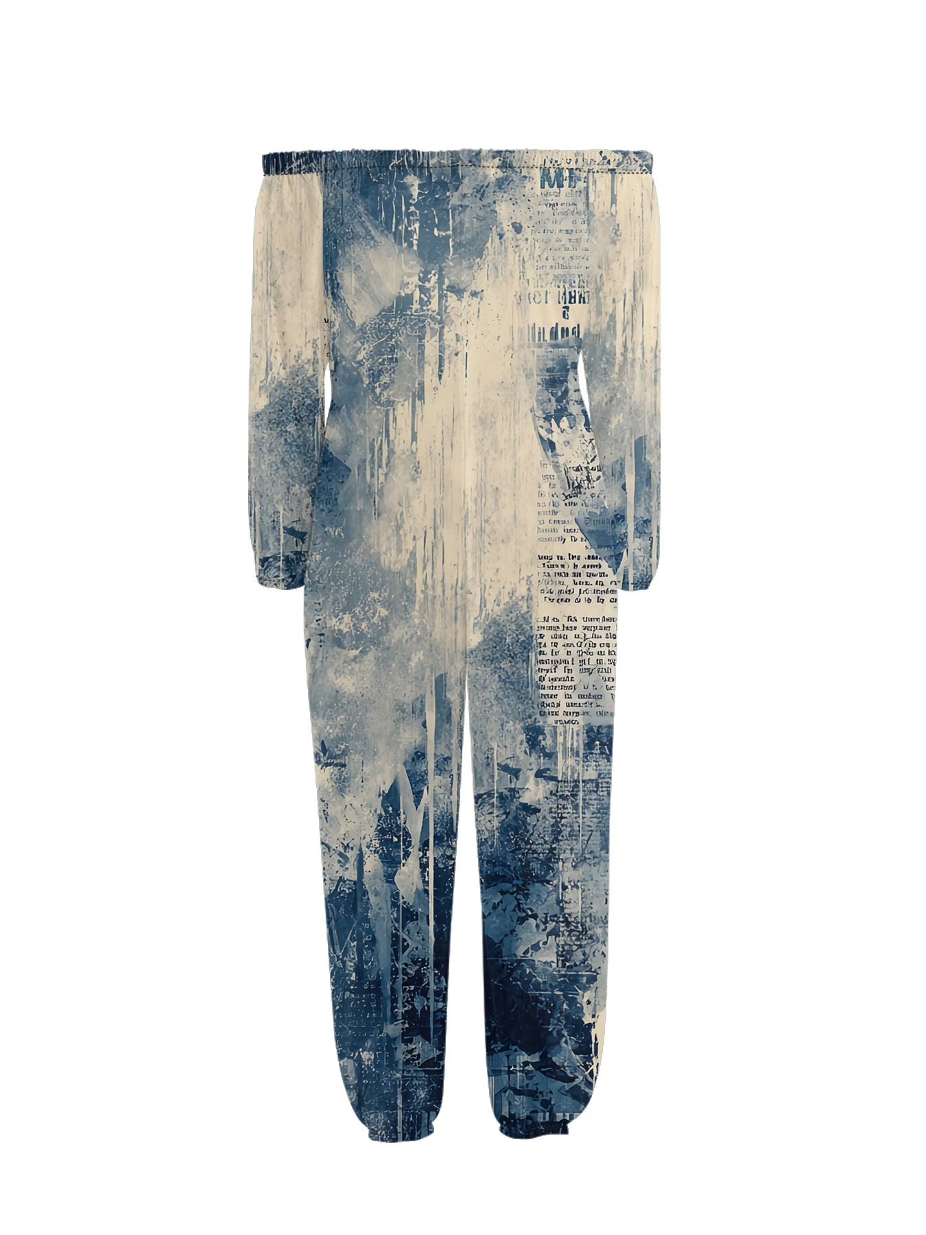 Vintage Newspaper Ink Wash Off-Shoulder Jumpsuit