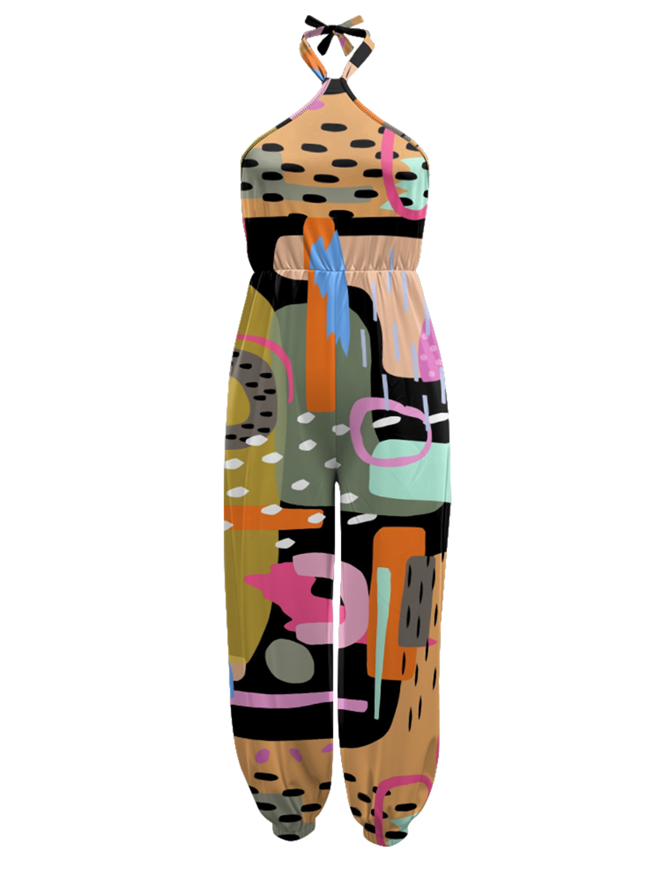Colorful Abstract Sleeveless Halter Jumpsuit