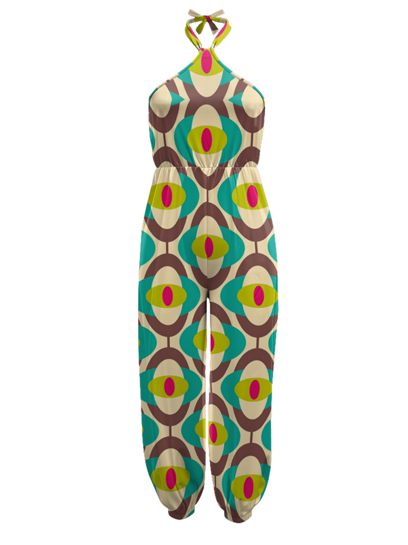 Geometric Oval Sleeveless Halter Jumpsuit