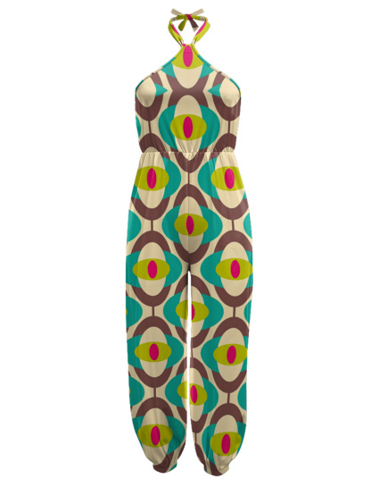 Geometric Oval Sleeveless Halter Jumpsuit