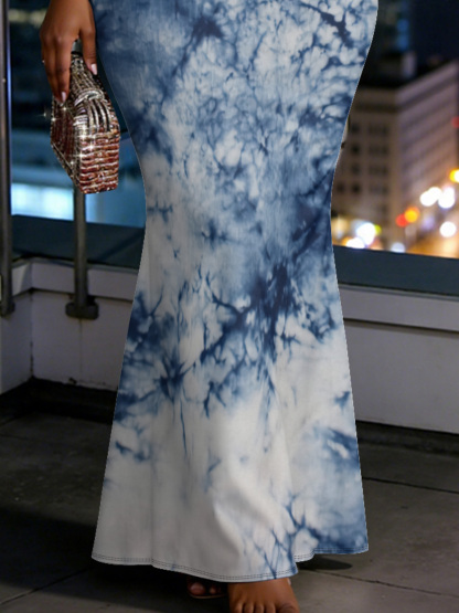 Indigo Tie-Dye Spaghetti Strap Mermaid Dress