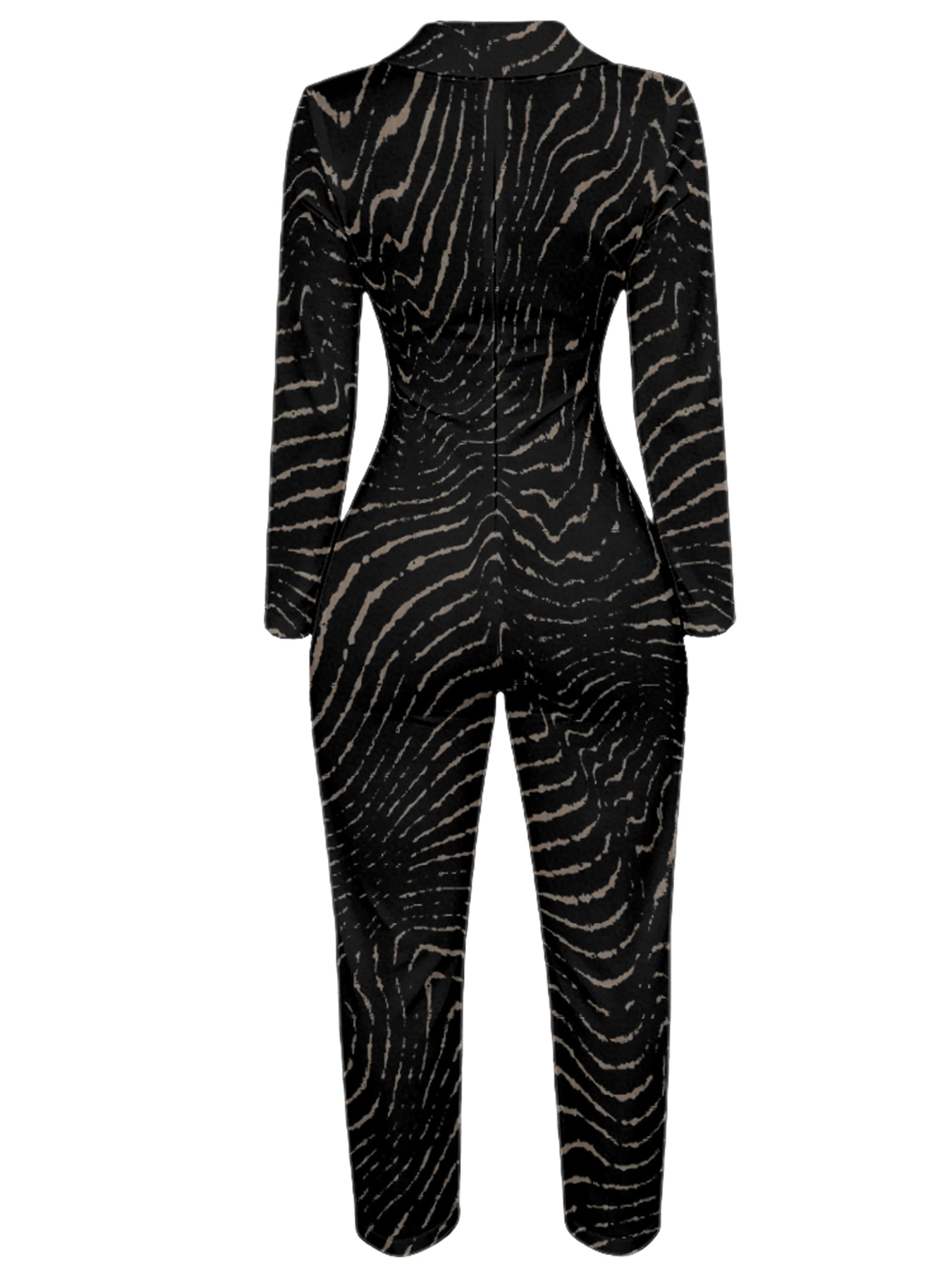 Zebra Stripe Long Sleeve Zip-Up Jumpsuit