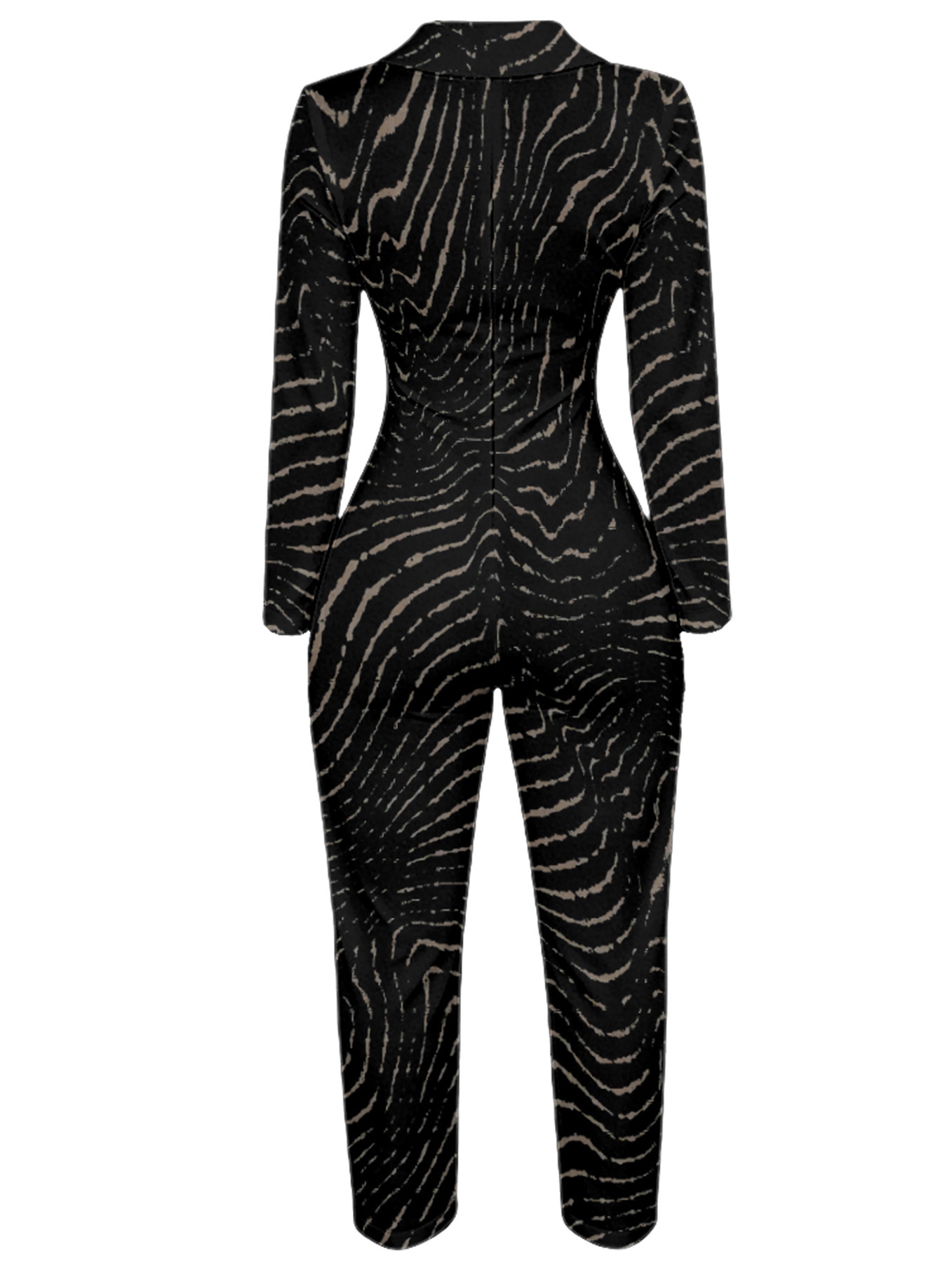 Zebra Stripe Long Sleeve Zip-Up Jumpsuit