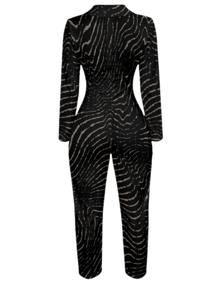 Zebra Stripe Long Sleeve Zip-Up Jumpsuit