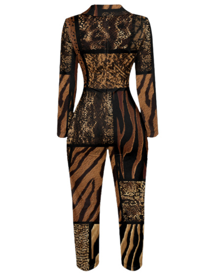Mixed Animal Print Long Sleeve Zip-Up Jumpsuit
