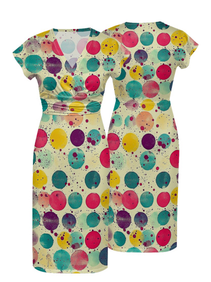 Colorful Polka Dot Cap Sleeve V-Neck Midi Dress