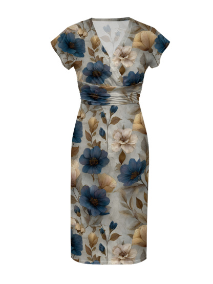  Vintage Floral Cap Sleeve V-Neck Midi Dress