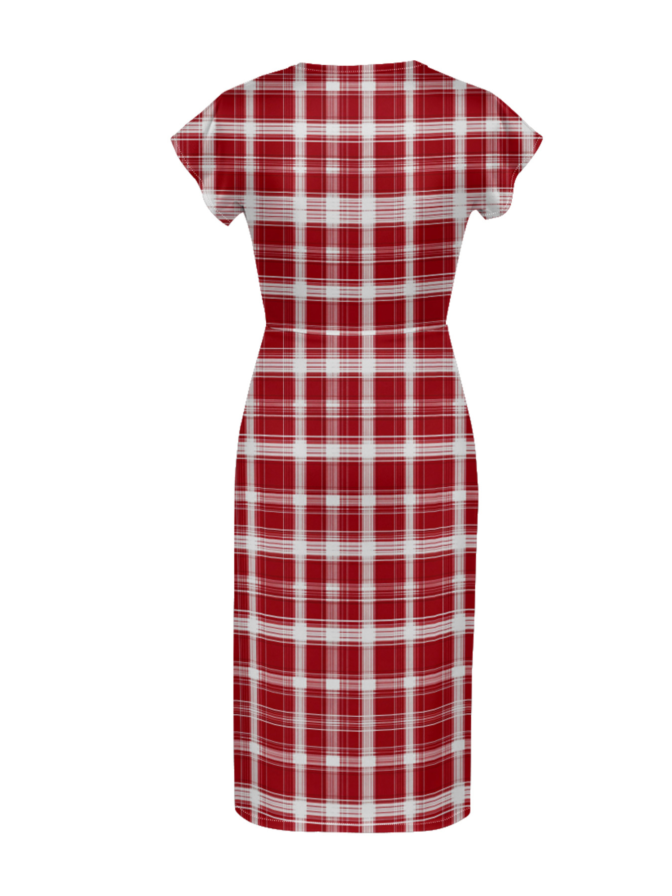 Red Plaid Cap Sleeve V-Neck Midi Dress
