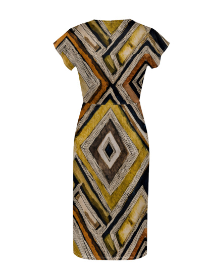 Geometric Diamond Cap Sleeve V-Neck Midi Dress