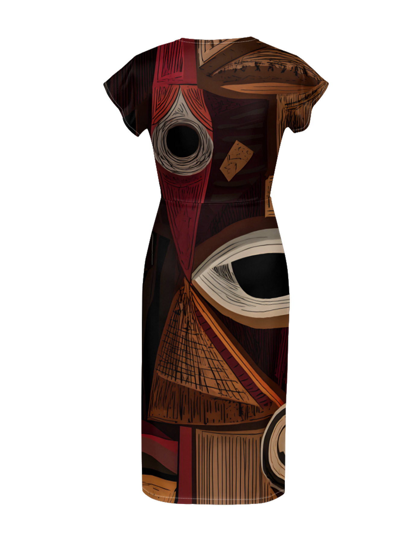 Retro Abstract Cap Sleeve V-Neck Midi Dress