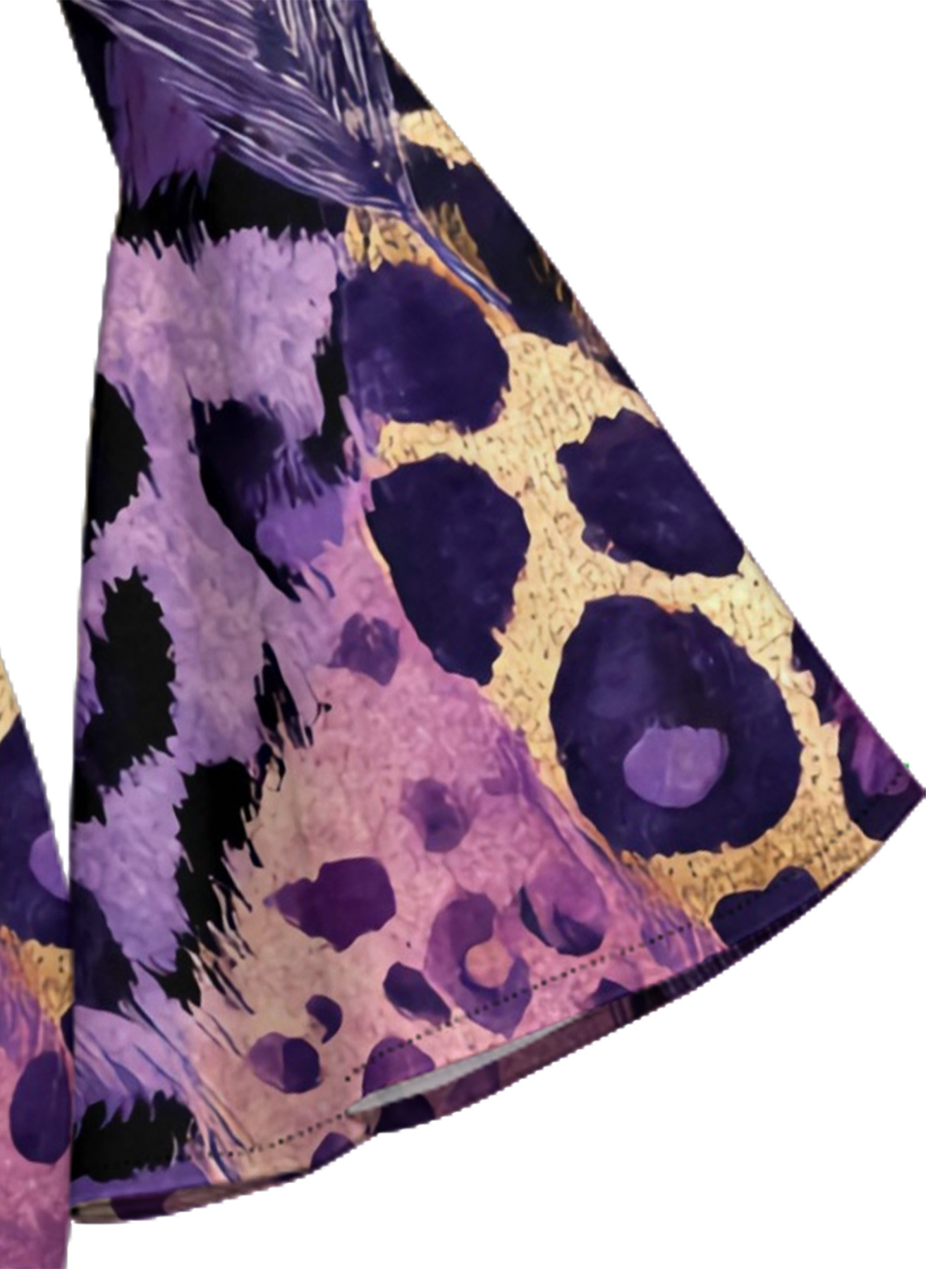 Purple Mixed Animal Print Flare Sleeve Bodycon Midi Dress