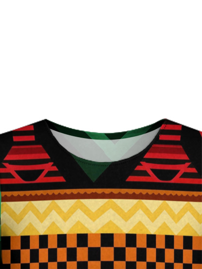 Warm-Tone Tribal Geometric Easter Flare Sleeve Bodycon Midi Dress