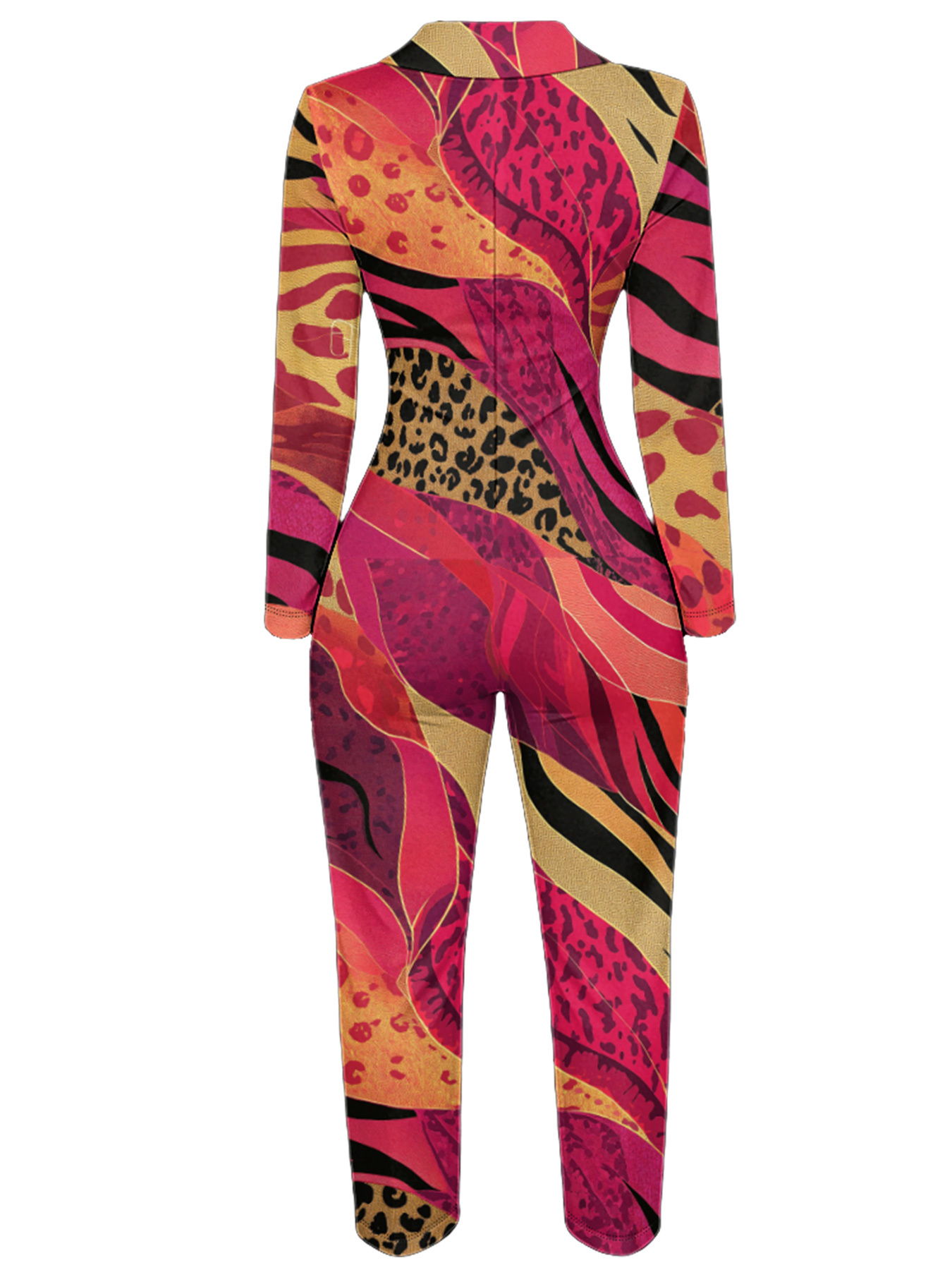 Pink & Orange Leopard Stripe Long Sleeve Zip-Up Jumpsuit 