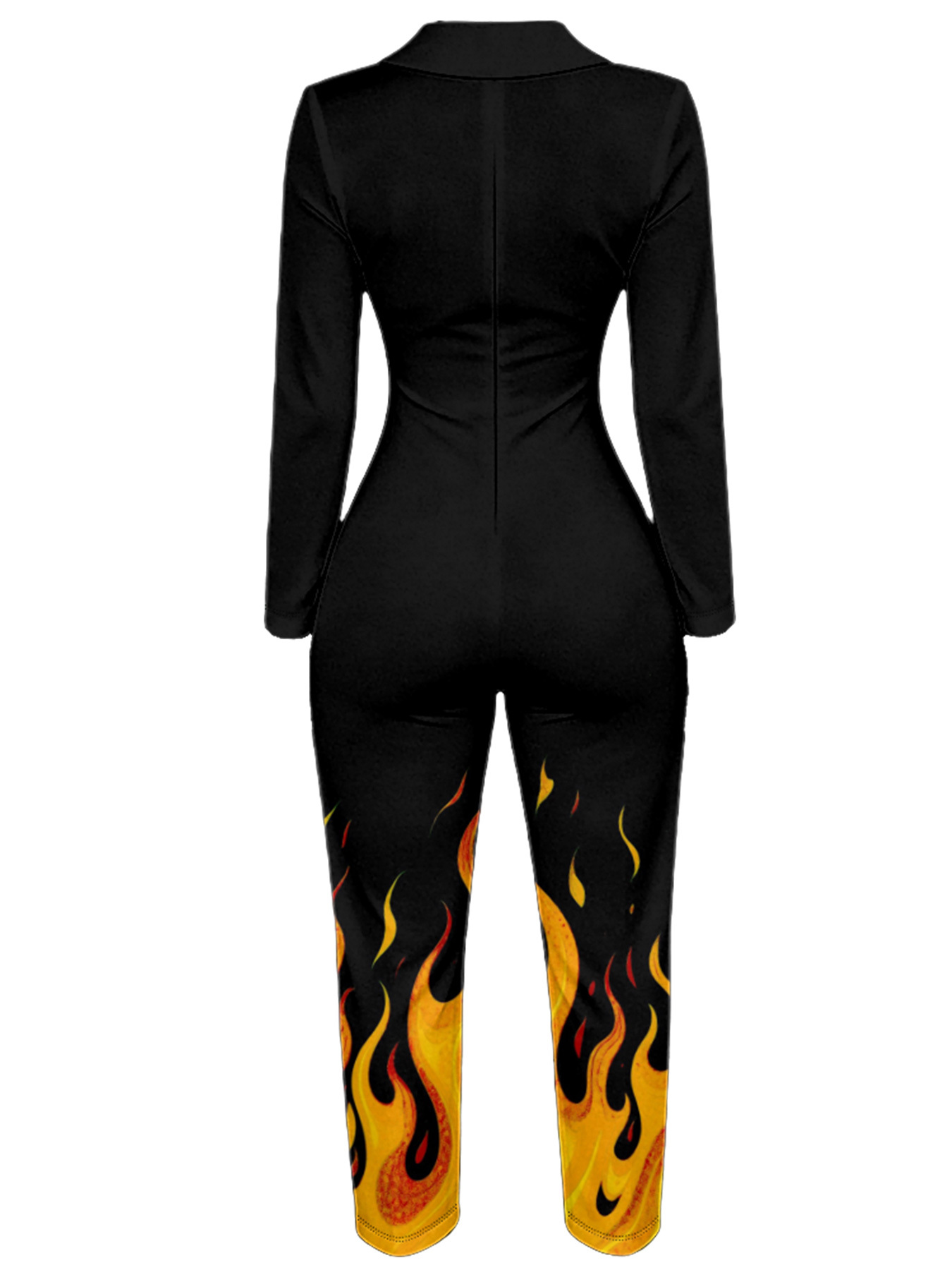 Black & Flame Long Sleeve Zip-Up Jumpsuit 