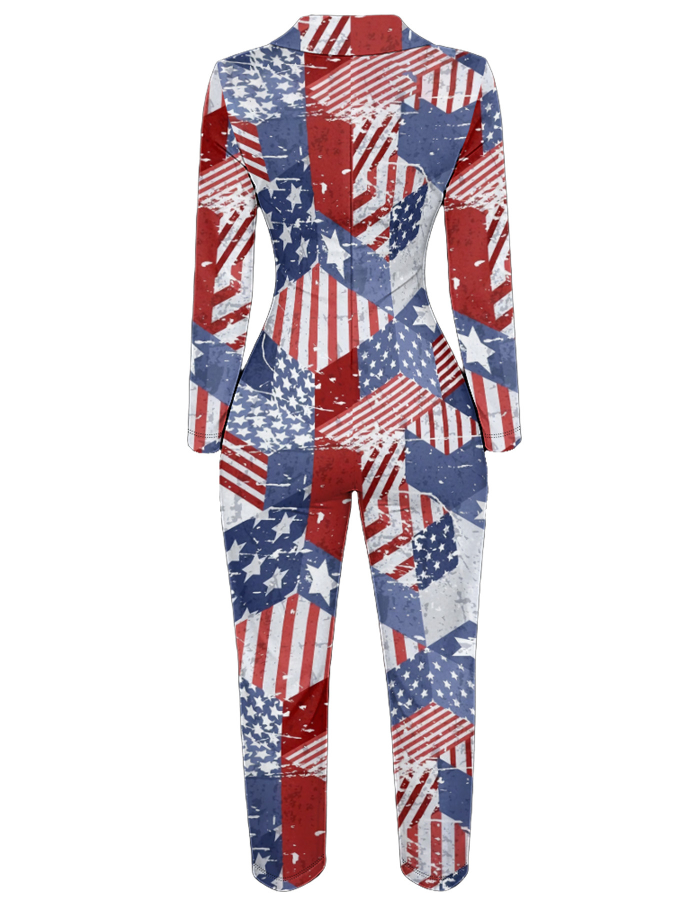 Vintage American Flag Long Sleeve Zip-Up Jumpsuit 