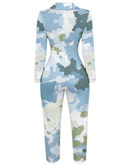Pastel Camo Long Sleeve Zip-Up Jumpsuit 