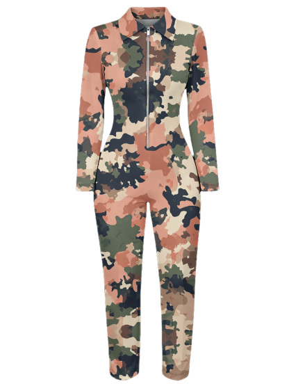 Desert Camouflage Long Sleeve Zip-Up Jumpsuit 