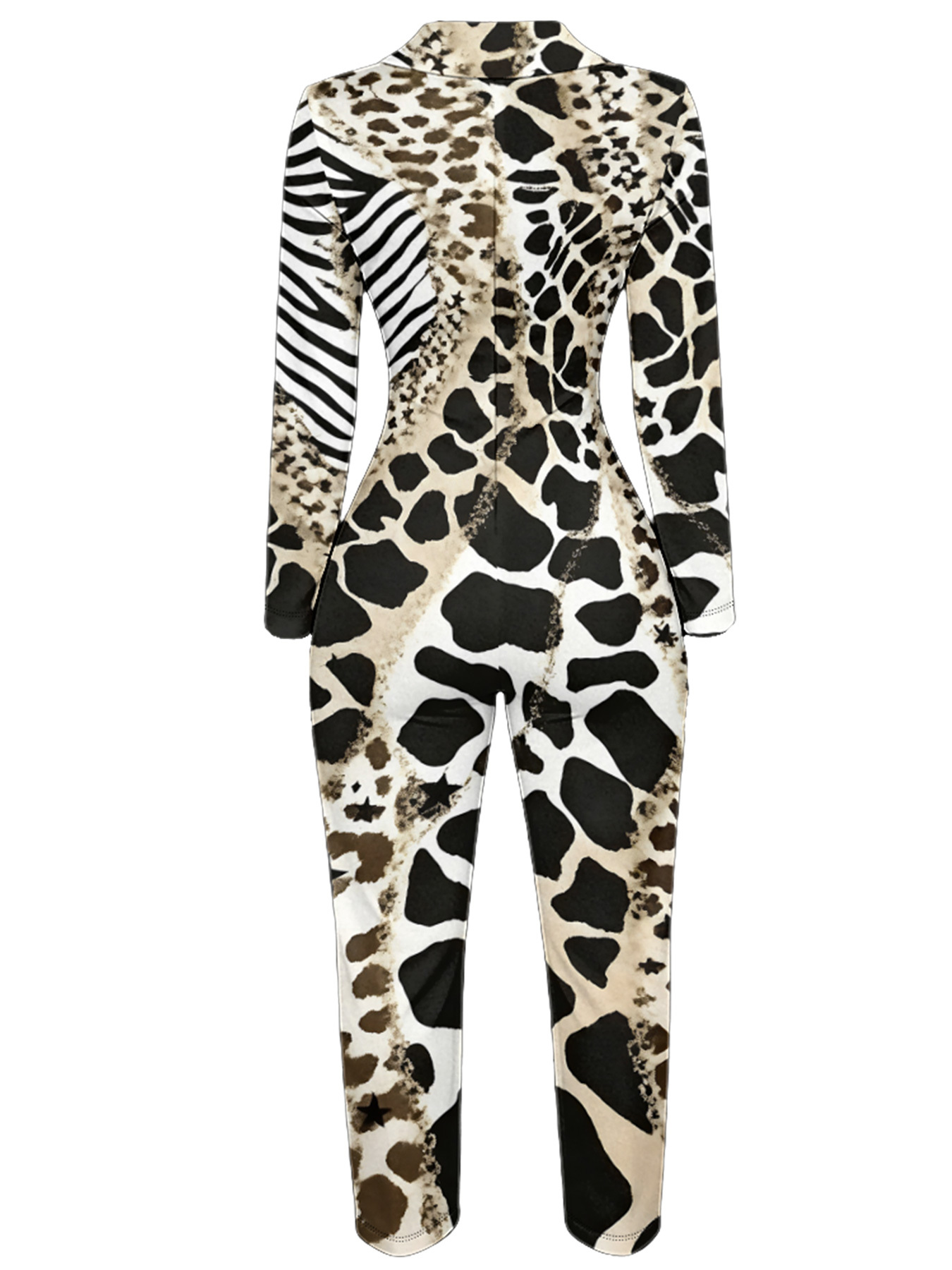 Safari Giraffe Long Sleeve Zip-Up Jumpsuit 